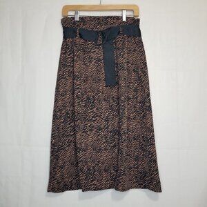 Zara belted midi skirt brown black size M front slits animal tiger print